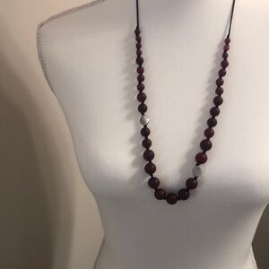J.Jill Elegant Burgundy and Silver Beaded Necklace